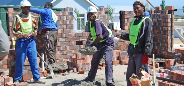 Workers on a building site.